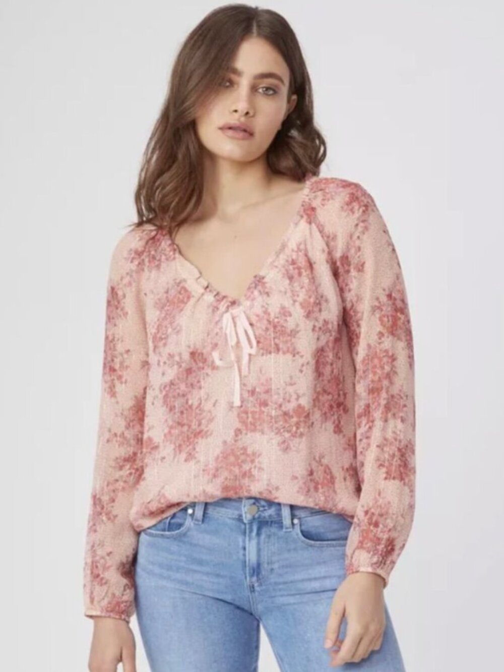 PAIGE | Alexius Silk Blouse in Peach Pink